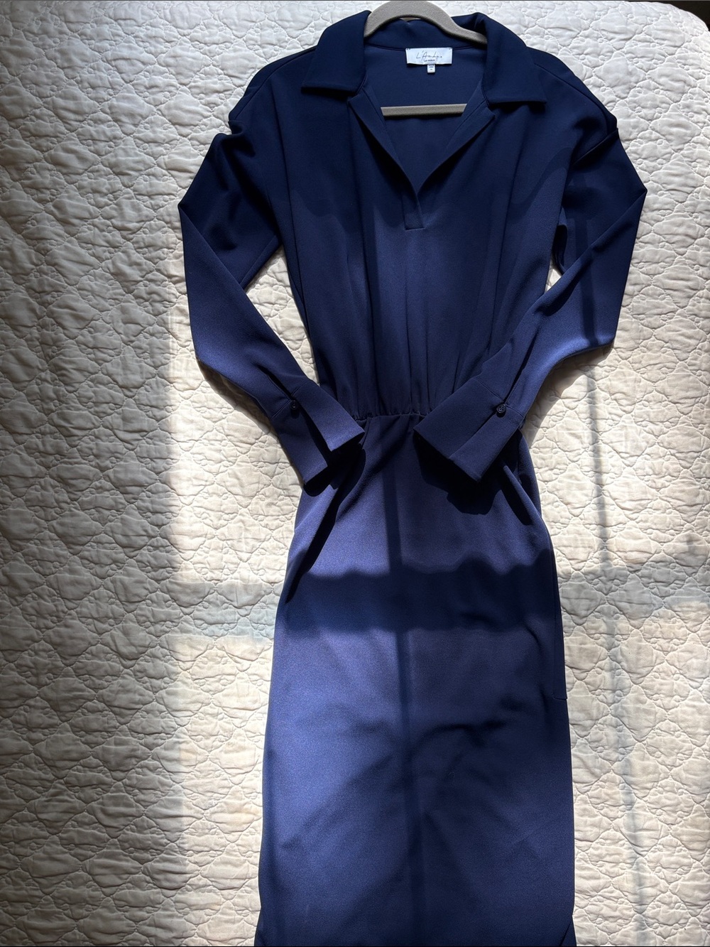 L'Academie Navy V-neck collared dress